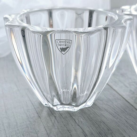 Orrefors Crystal Bowls NORTHERN LIGHTS Sweden Signed Vintage Glass Lot of 2 - Picture 3 of 8
